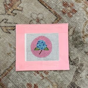 NEEDLEPOINT 18 mesh blue hydrangea flower bag charm